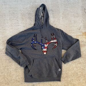 Buck Wear Hoodie Sweatshirt American Flag Deer Skull Real Tree Camo Medium - NL